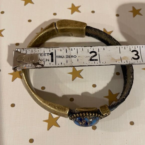 Brass and leather Bracelet with stone - Picture 7 of 7